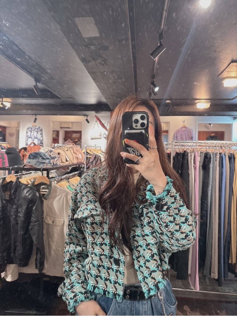 ZARA Textured Houndstooth Tweed 2 Piece Coord Matching Set Jacket Skirt Chanel 💚 - Picture 6 of 16